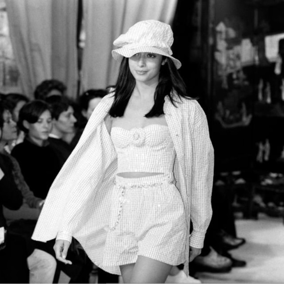 Rare Chanel Vintage Cruise 1995 Blue Gingham Bustier Shorts Camellia 95C Set - Picture 2 of 15